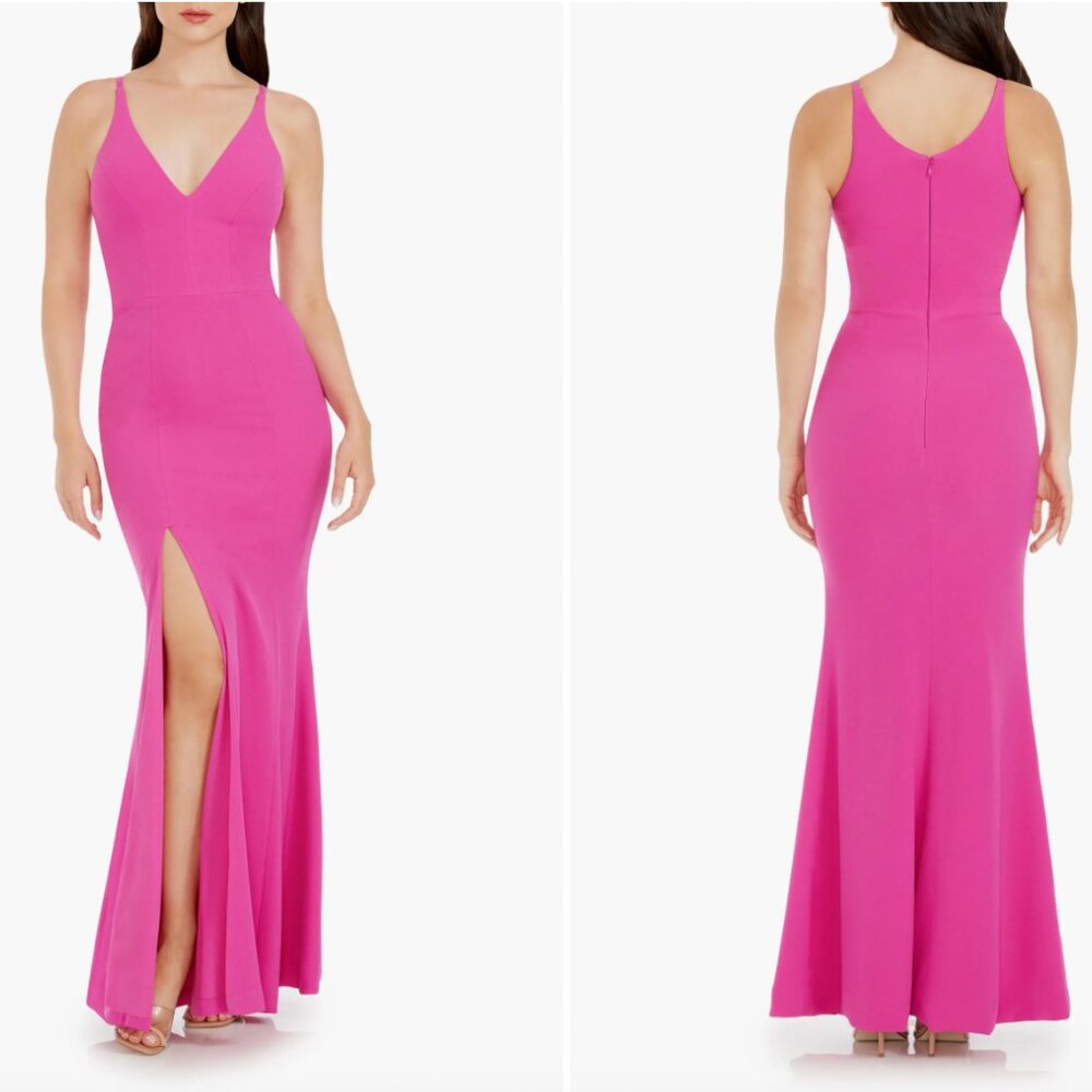 Dress the Population Iris Slit Crepe Gown Bright Fuchsia Small NWT